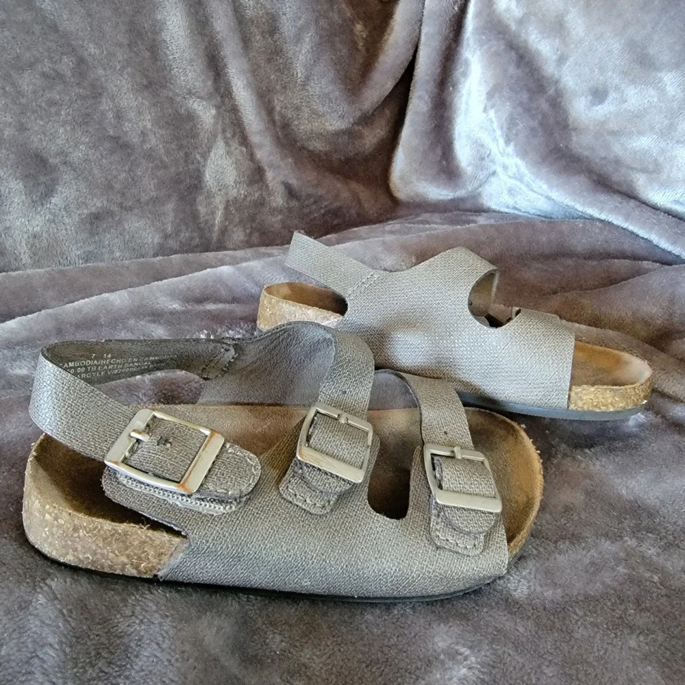 Gap Earth Sandal Kids 7 Blue Grey Argyle Good Buckle Cork Footbed 689190-00